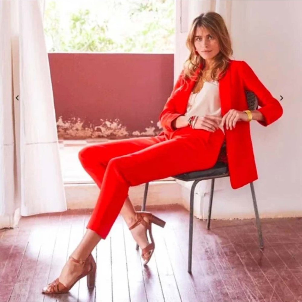Sezane Gustavo Ankle Straight Trousers in Coral